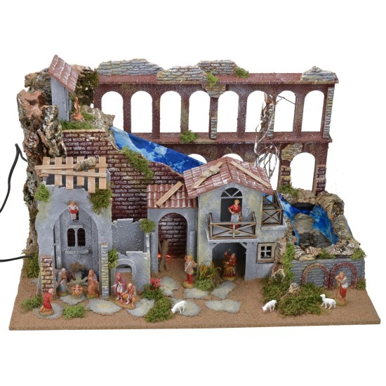 Presepe con acquedotto, cascata e fuoco funzionanti completo di