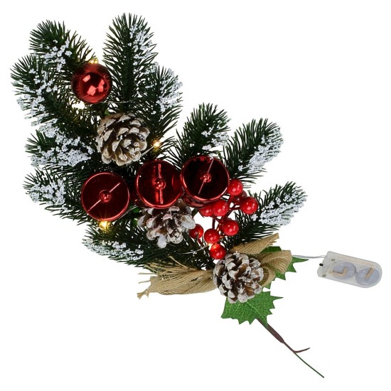 Ramo illuminato in pvc con campane bacche e pigne cm 40