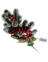 Illuminated pvc branch with bells, berries and pine cones cm 40