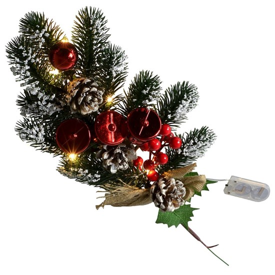 Ramo illuminato in pvc con campane bacche e pigne cm 40 Mondo