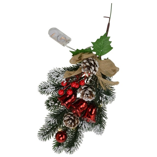 Ramo illuminato in pvc con campane bacche e pigne cm 40