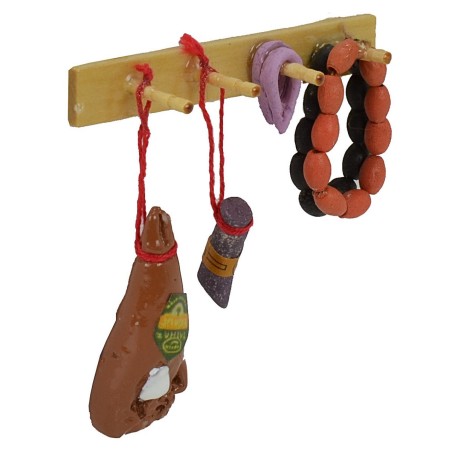 Mensola con salumi appesi cm 6x6 h cm Mondo Presepi