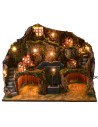 Illuminated nativity scene with working fountain and cave for statues