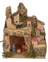 Belén iluminado con paisaje y cueva completa de Natividad de