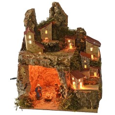 Presepe illuminato con paesaggio e grotta completa di Natività 2
