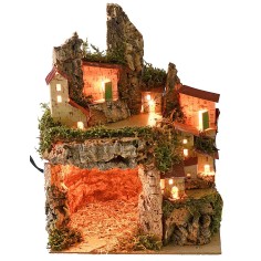 Illuminated nativity scene with landscape and grotto cm 2