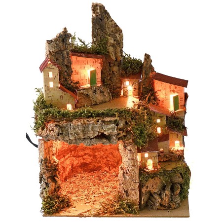 Presepe illuminato con paesaggio e grotta cm 20x14x25 h