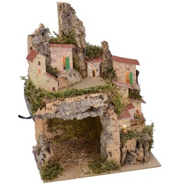 Presepe illuminato con paesaggio e grotta cm 20x14x25 h