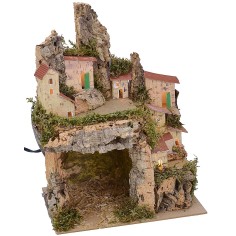 Illuminated nativity scene with landscape and grotto cm
