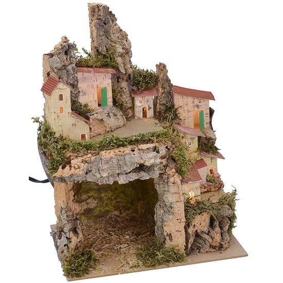 Presepe illuminato con paesaggio e grotta cm 20x14x25 h Mondo