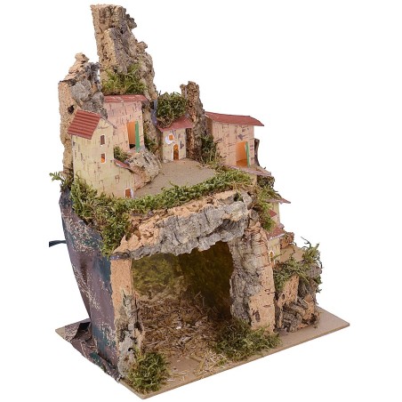 Illuminated nativity scene with landscape and grotto cm