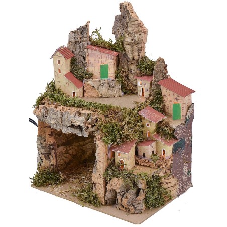 Presepe illuminato con paesaggio e grotta cm 20x14x25 h