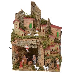 Pesebre iluminado con cueva completa de Natividad Landi.