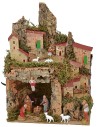 Illuminated nativity scene with grotto complete with Landi Nativity
