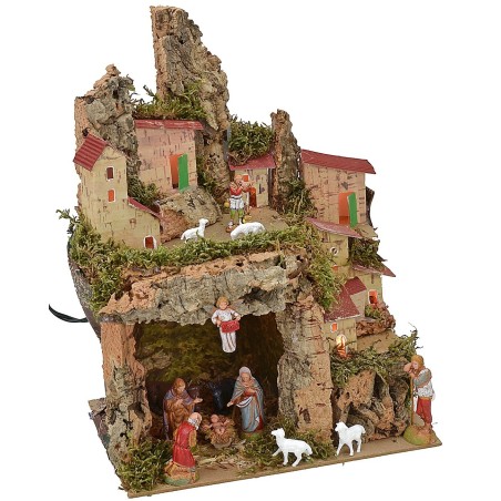 Presepe illuminato con grotta completa di Natività Landi