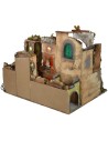 Nativity scene with illuminated village, oven and functioning