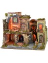 Nativity scene with illuminated village, oven and functioning