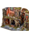 Presepe completo di statue con borgo illuminato, forno e