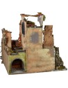 Presepe completo di statue con borgo illuminato, forno e