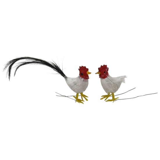 Set gallo e gallina con piume per statuine 10 cm Mondo Presepi