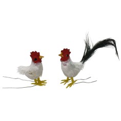 Conjunto de gallo y gallina con plumas para figuras de 10 cm Mondo Presepi