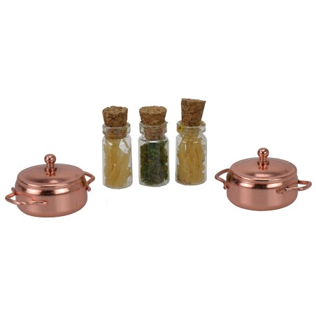 Set of 3 jars with spices and 2 miniature nativity pots