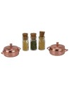 Set 3 vasetti con spezie e 2 pentole miniature presepe