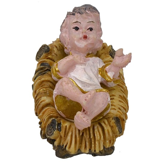 Niño Jesús de 5 cm en resina con cuna para estatuas de 15 cm.