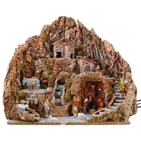 Complete nativity scene with Landi statues cm 52x55x48 h with waterfall