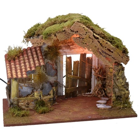 Capanna per presepe illuminata con recinto cm 50x36x36 h Mondo