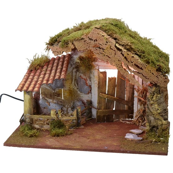 Cabaña para belén iluminada con recinto de 50x36x36 cm h