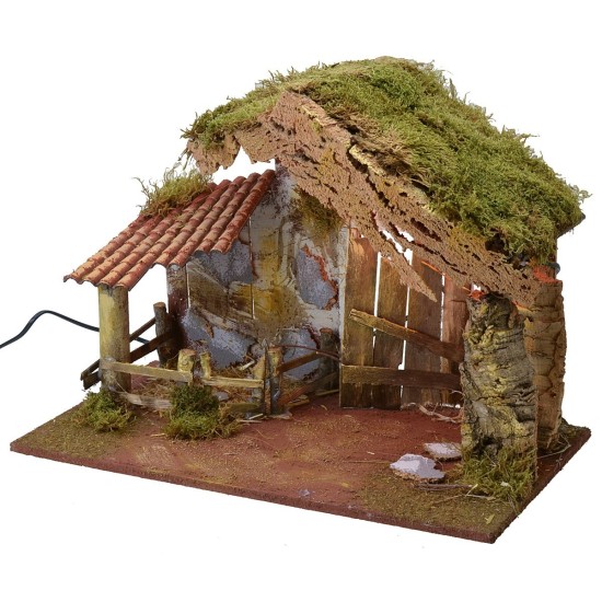 Cabaña para belén iluminada con recinto de 50x36x36 cm h