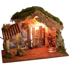 Cabaña para belén iluminada con recinto de 50x36x36 cm h 2