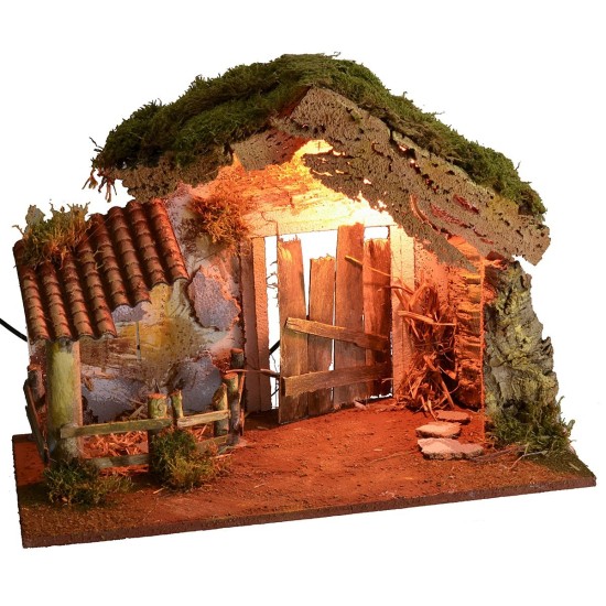 Cabaña para belén iluminada con recinto de 50x36x36 cm h