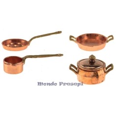 Cacerolas de cobre - Accesorios en miniatura para belén.