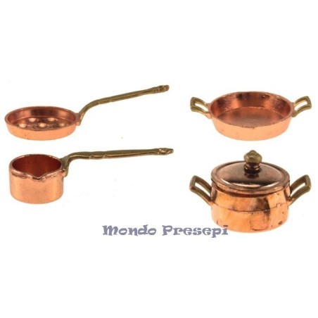 Cacerolas de cobre - Accesorios en miniatura para el belén Mondo.