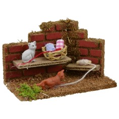 Ambientazione presepe con gatti che giocano - Animali presepe