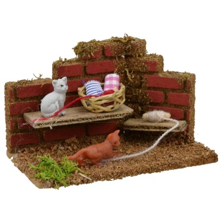 Ambientación de belén con gatos que juegan - Animales de belén