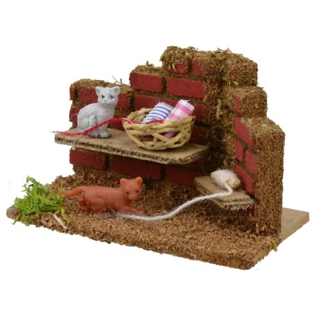 Ambientazione presepe con gatti che giocano - Animali presepe