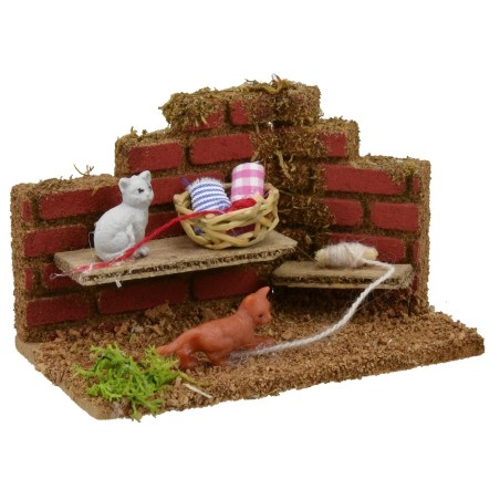 Ambientazione presepe con gatti che giocano - Animali presepe