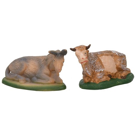 Conjunto de buey y burro de 8 cm en PVC Mondo Presepi