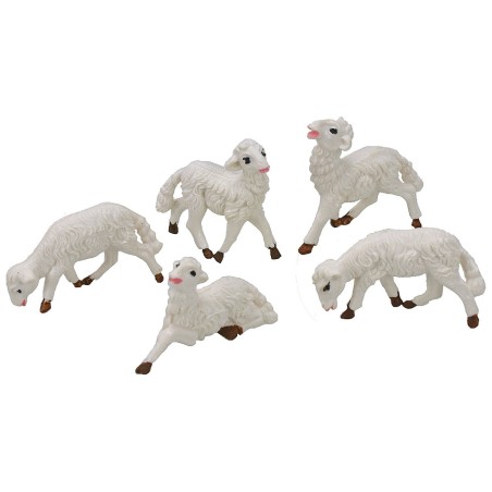 Conjunto de 5 ovejas para el belén para pastores de 8 cm