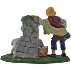 8 cm Shepherd with sheep at the fountain in pvc 2