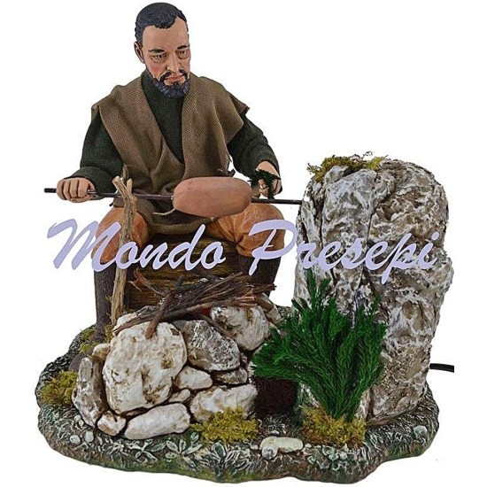 Hombre al asador de 30 cm en movimiento - 3 movimientos Mundo Pesebres