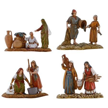 Grupo de 4 personajes Landi Moranduzzo 10 cm Mundo Pesebres