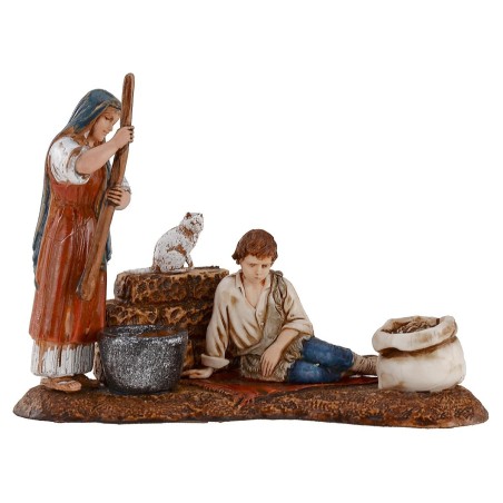 Donna con bambino su tappeto serie 10 cm Landi Moranduzzo