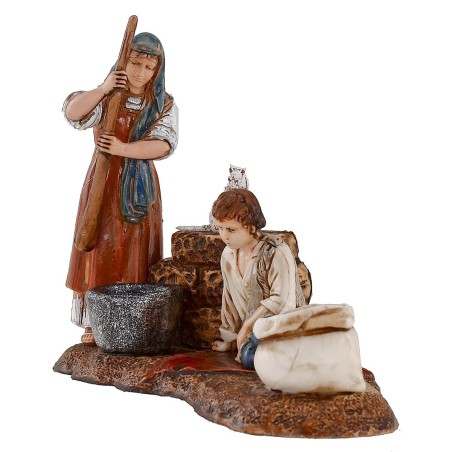 Donna con bambino su tappeto serie 10 cm Landi Moranduzzo Mondo