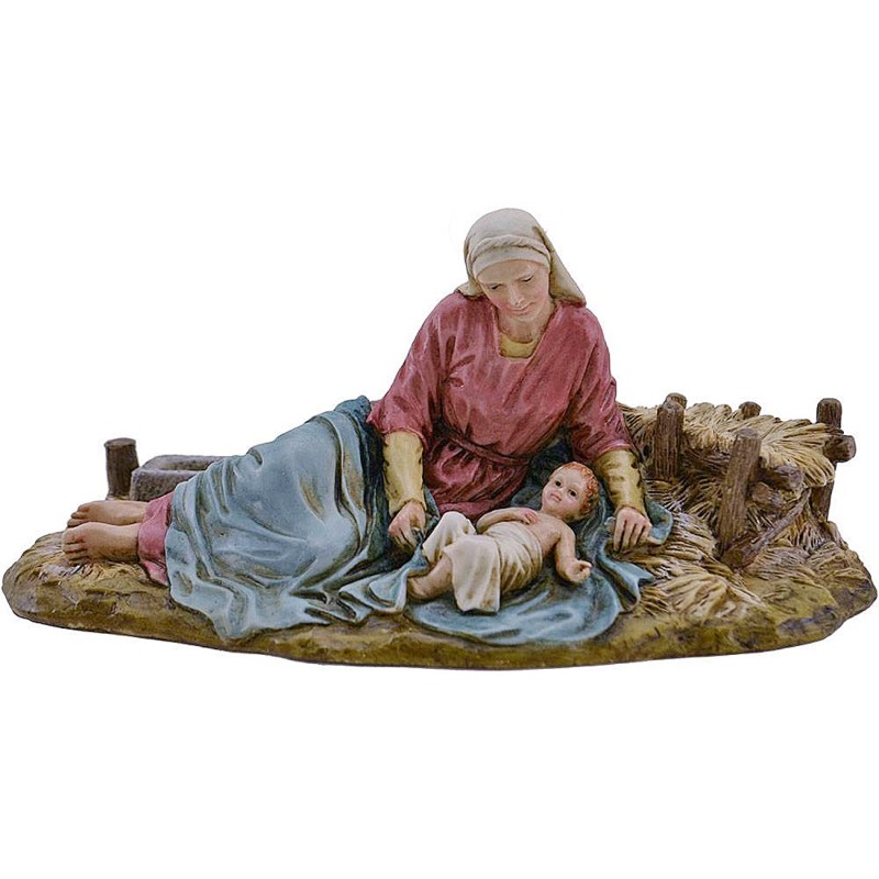 Mary lying with baby 15 cm in resin Landi Moranduzzo