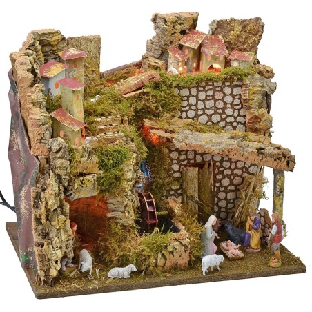 Illuminated village complete with Landi statues with water mill