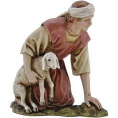 Pastor arrodillado con cordero Landi Moranduzzo 15 cm en resina 2